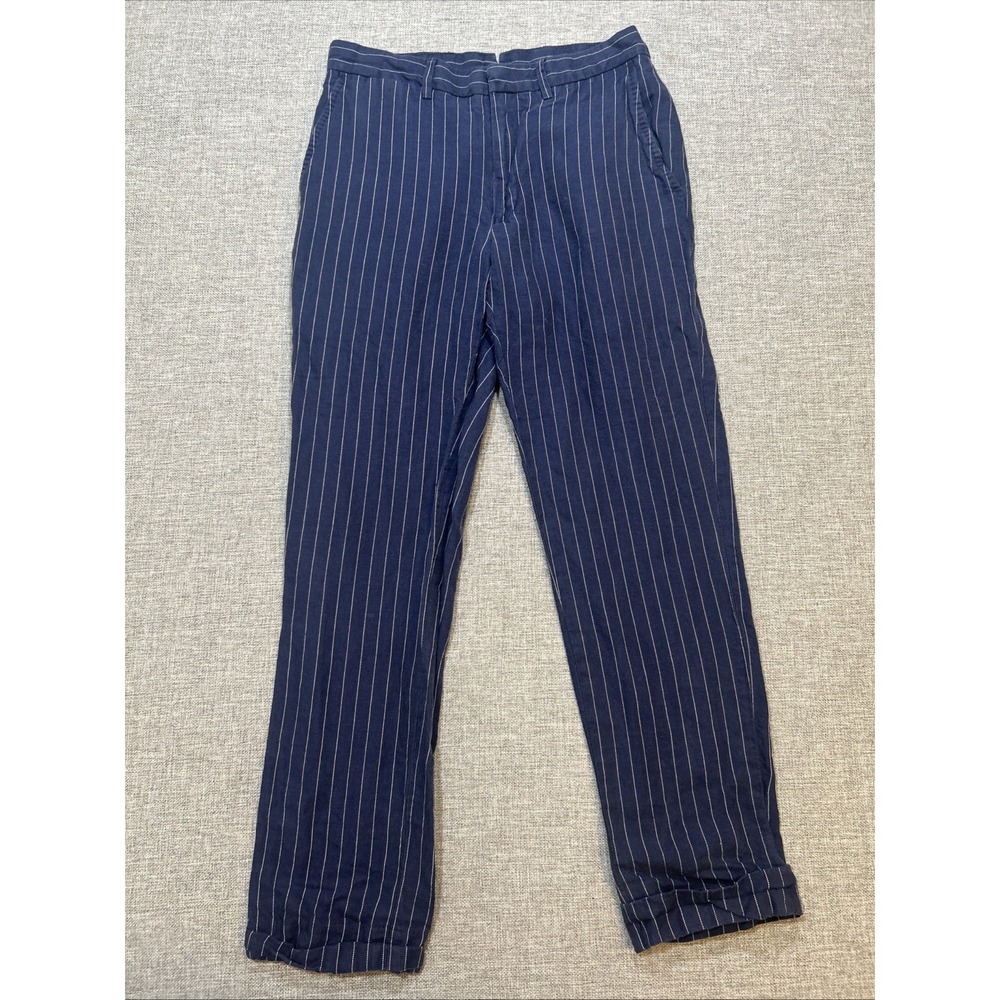 Polo Ralph Lauren Pants Mens 30x30 Navy Linen Blend Pinstripe Preppy Coastal